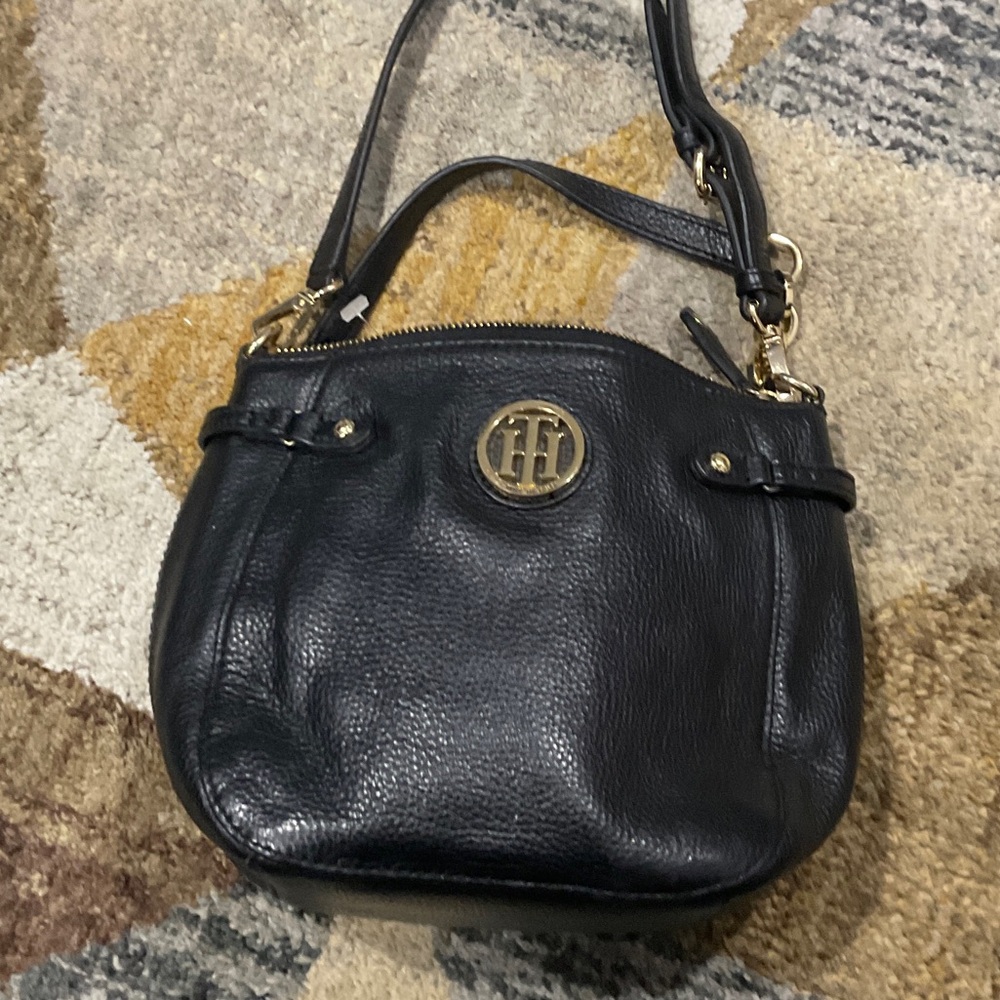 Tommy Hilfiger Black Leather Crossbody with Gold Logo